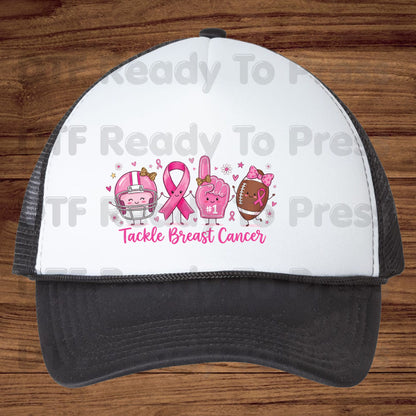 Tackle Breast Cancer Awareness DTF Transfer Ready to Press Heat Transfer Football Ribbon Tee