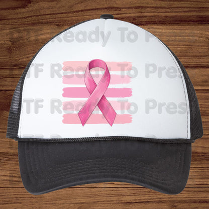 Pink Ribbon DTF Transfer Breast Cancer Awareness Brush Strokes Heat Transfer Ready to Press Tee Print Direct to Film