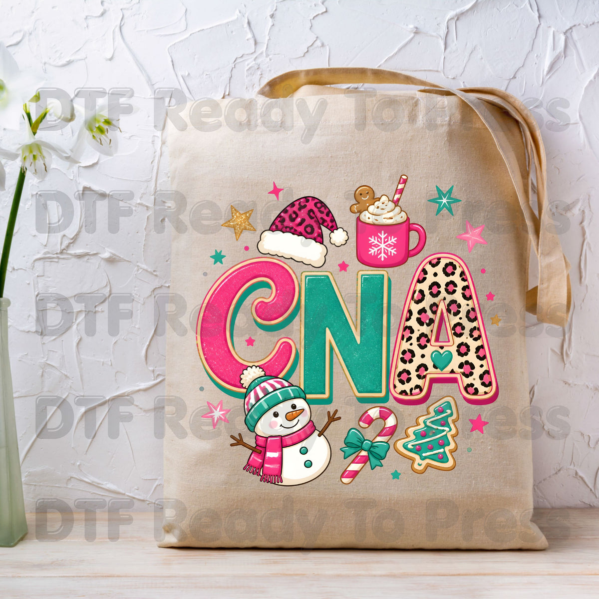 Pink Christmas CNA DTF Transfers, Medical Nurse Snowman Leopard Holiday Ready to Press