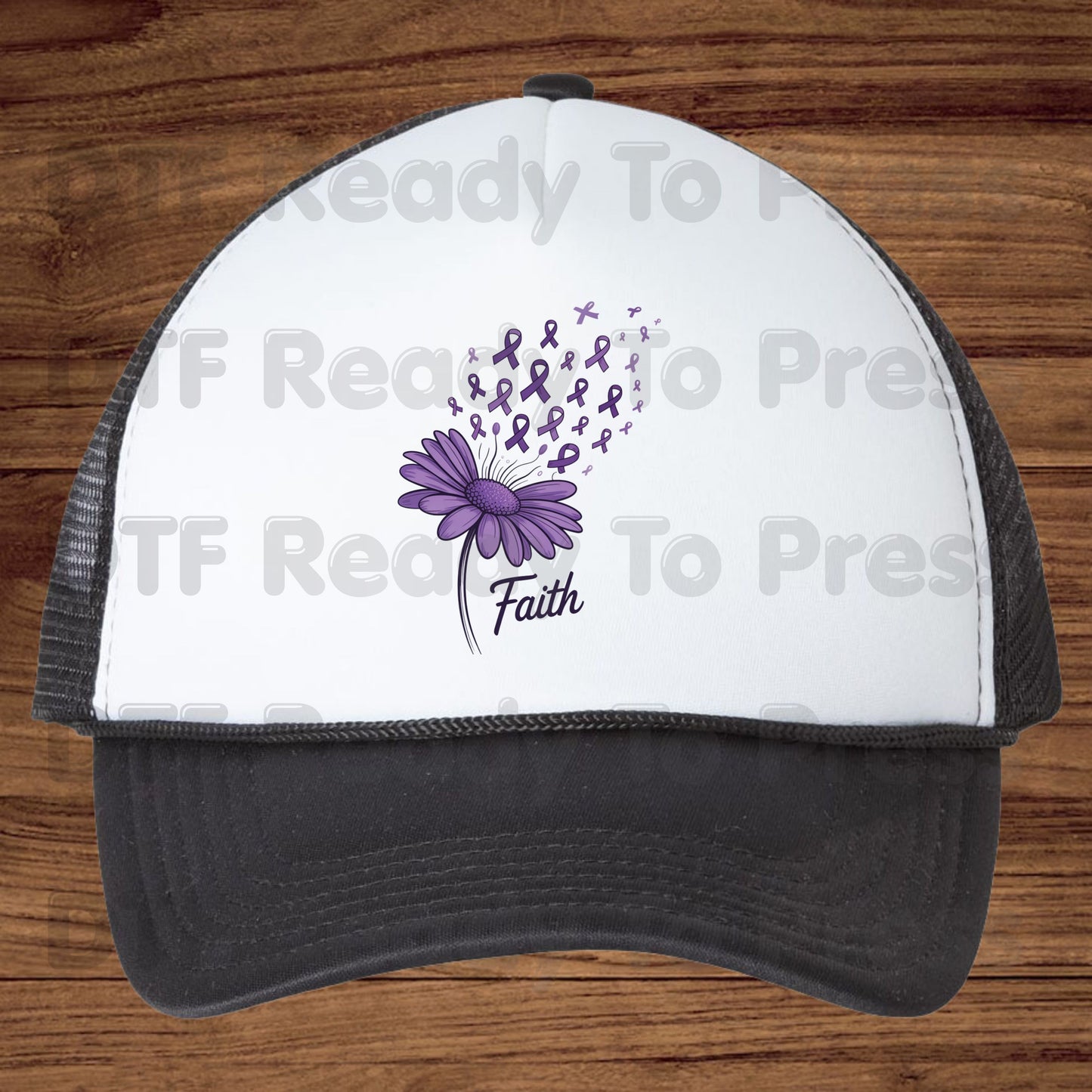 Faith Ribbon DTF Transfer Breast Cancer Awareness Brush Strokes Heat Transfer Ready to Press Tee Print Direct to Film