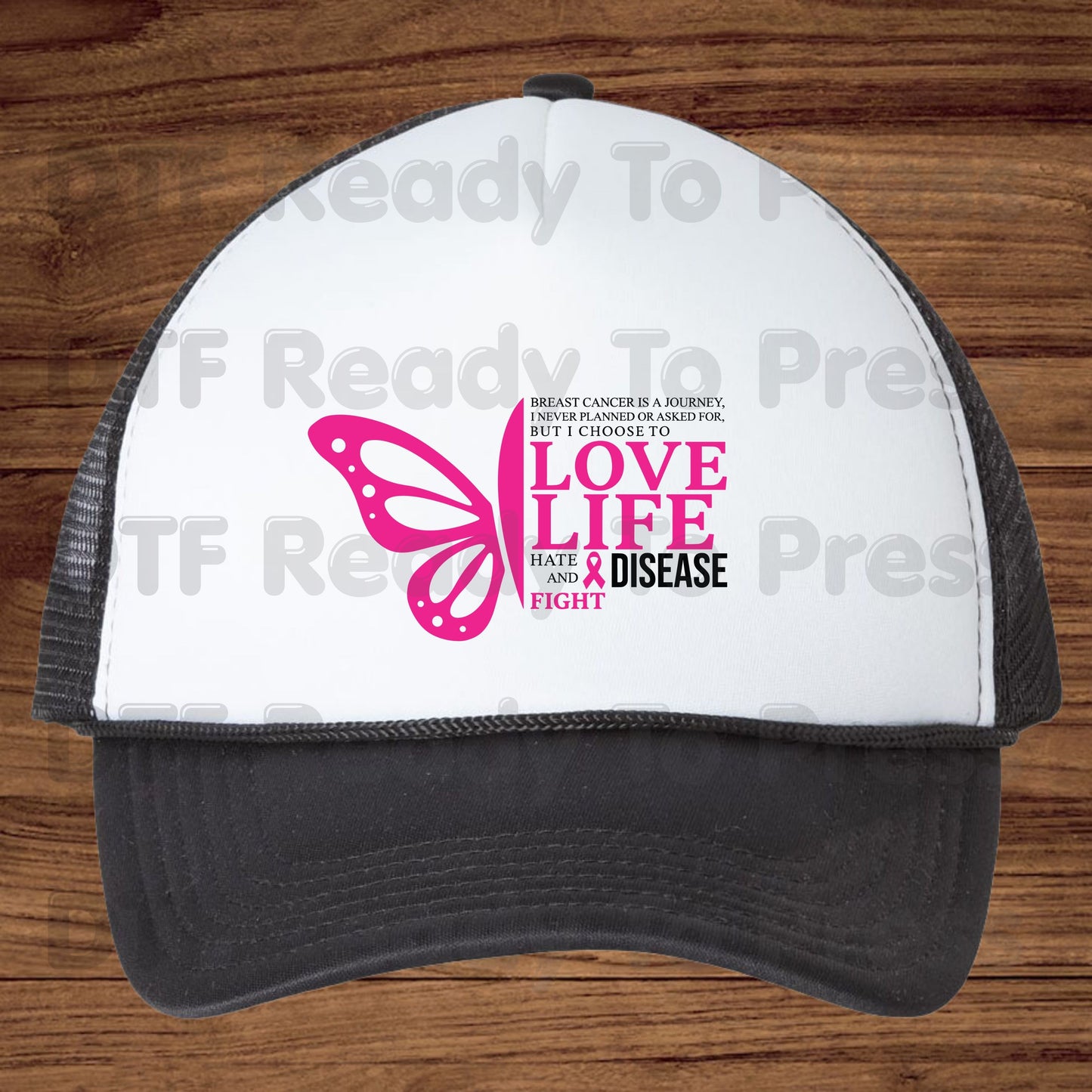 Breast Cancer Love Life Hate Disease Fight DTF Transfer Ready to Press Heat Transfer Pink Butterfly Tee