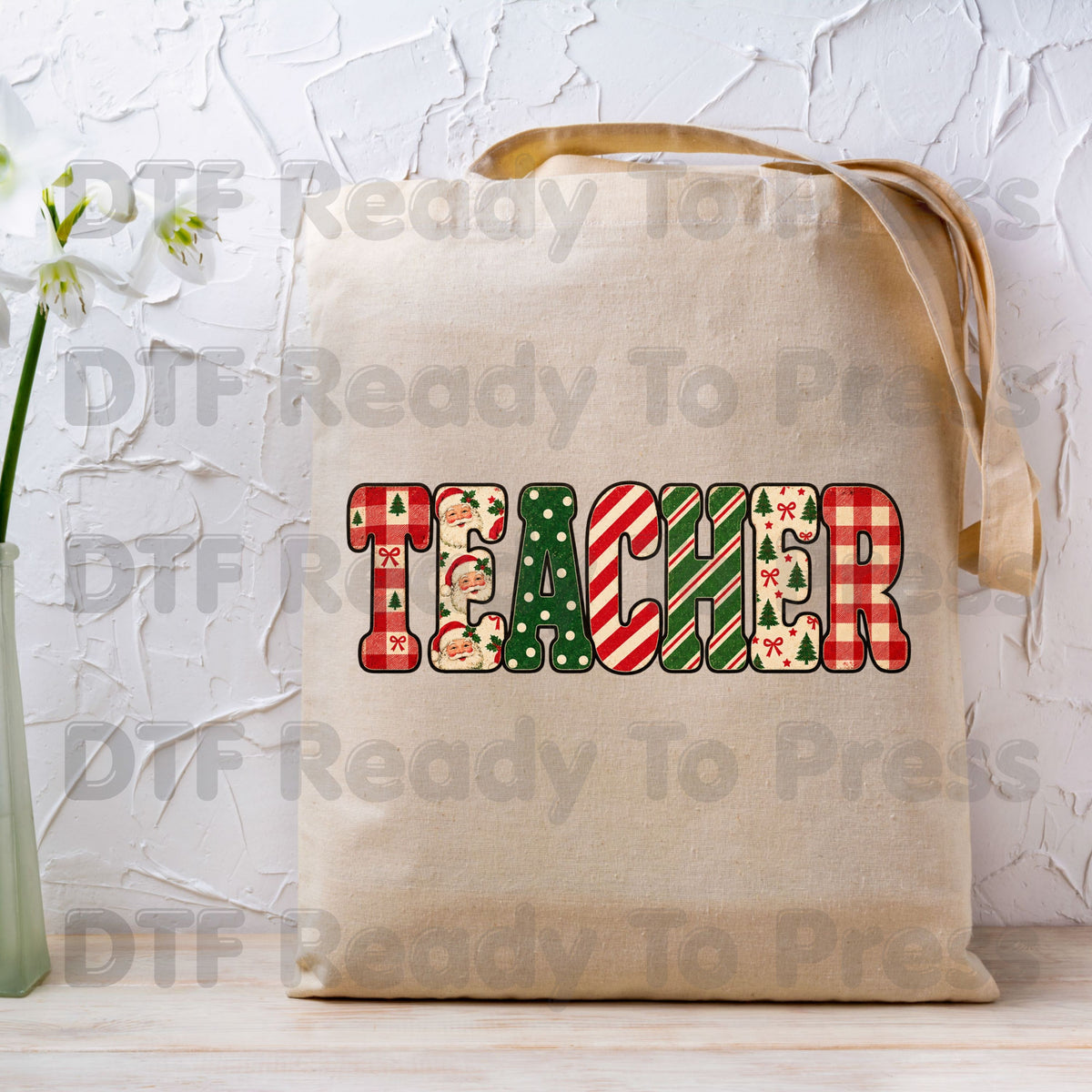 Christmas Teacher Santa Vintage DTF Transfers, School Plaid Stripes Holiday Ready to Press