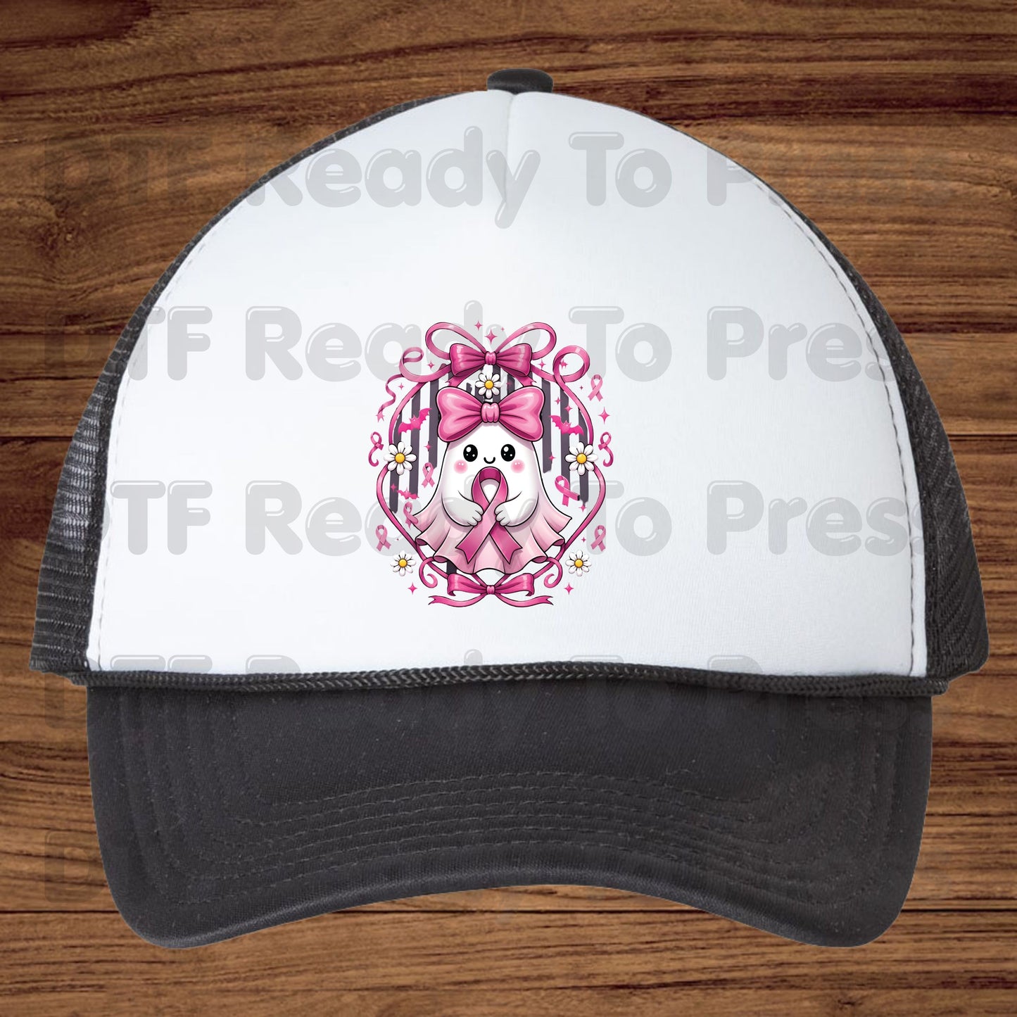 Halloween Breast Cancer Awareness Cute Ghost DTF Transfer Ready to Press Heat Transfer Pink Ribbon Bow Spooky Tee