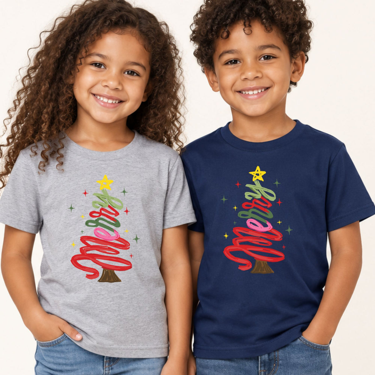 Merry Christmas T-Shirt, Script Tree Sparkle Tee, Festive Holiday Sweatshirt
