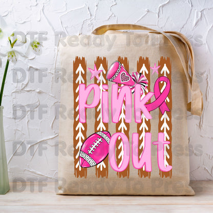Pink Out DTF Transfers, Breast Cancer Awareness Cheer Football Megaphone Coquette Bow Ready to Press