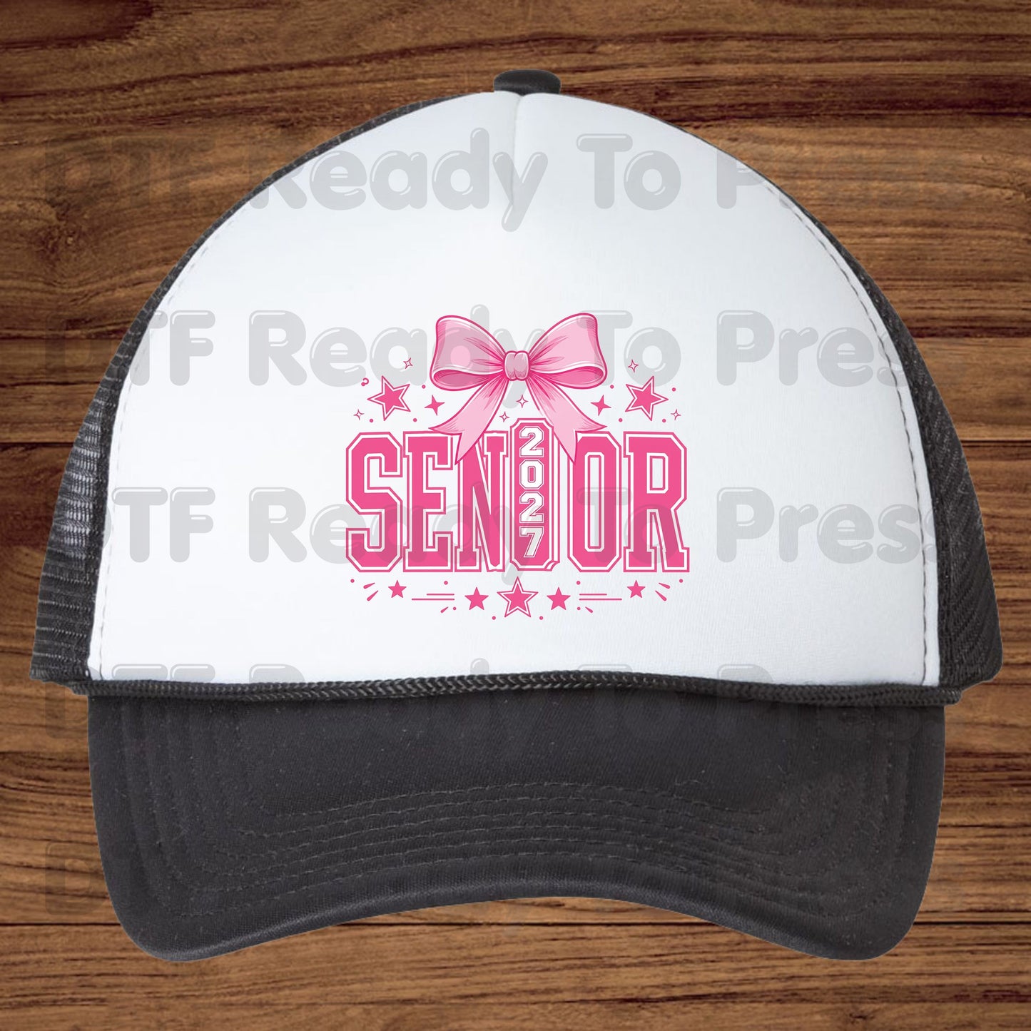 Senior 2027 DTF Transfer Ready to Press Graduation Heat Transfer for Shirts Pink Coquette Bow Varsity Letters Stars Graphic Tee