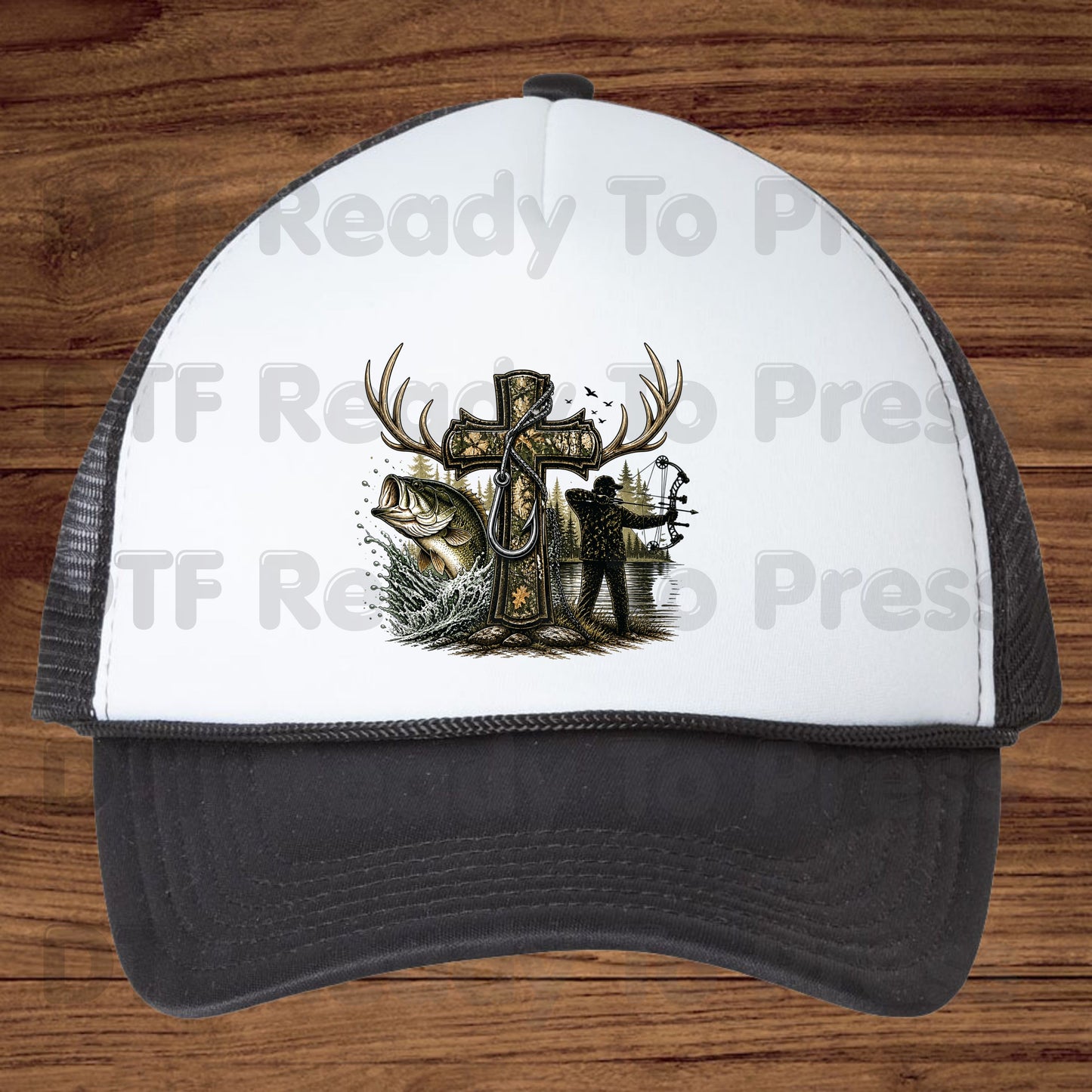 Camo Cross Religious Fishing Hunter DTF Transfer