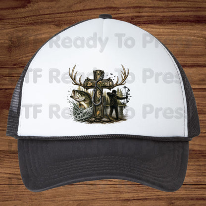 Camo Cross Religious Fishing Hunter DTF Transfer