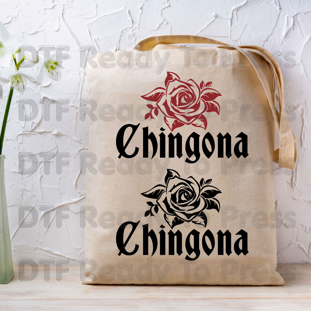 Chingona Rose DTF Transfers, Latina Power Red Rose Chicana Old English Font Ready to Press