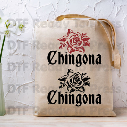 Chingona Rose DTF Transfers, Latina Power Red Rose Chicana Old English Font Ready to Press