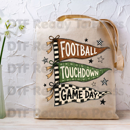 Football Game Day Pennants DTF Transfers, Touchdown Flags Stars Sports Ready to Press