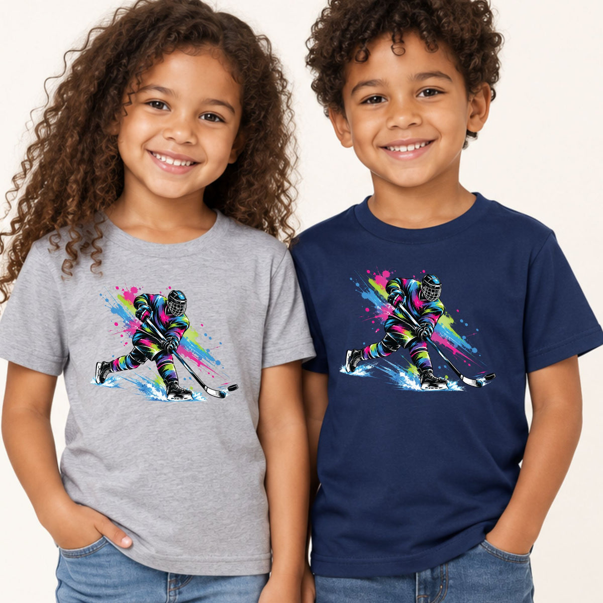 Hockey T-Shirt, Colorful Ice Hockey Player with Paint Splatter Graphic Tee, Ice Hockey Sports Shirt