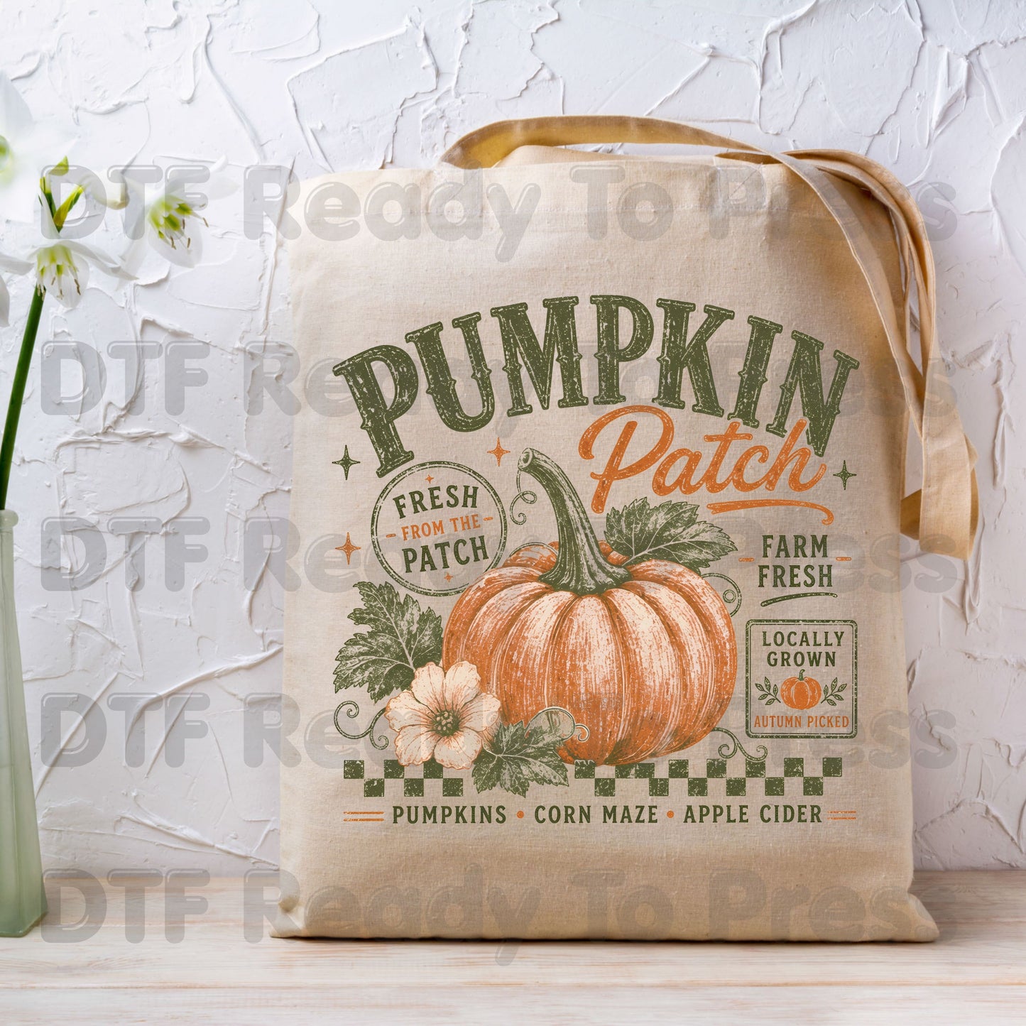Halloween Pumpkin Patch DTF Transfer Ready to Press Farm Fresh Autumn Heat Transfer For Shirts Vintage Fall Pumpkin Graphic Print Locally Grown