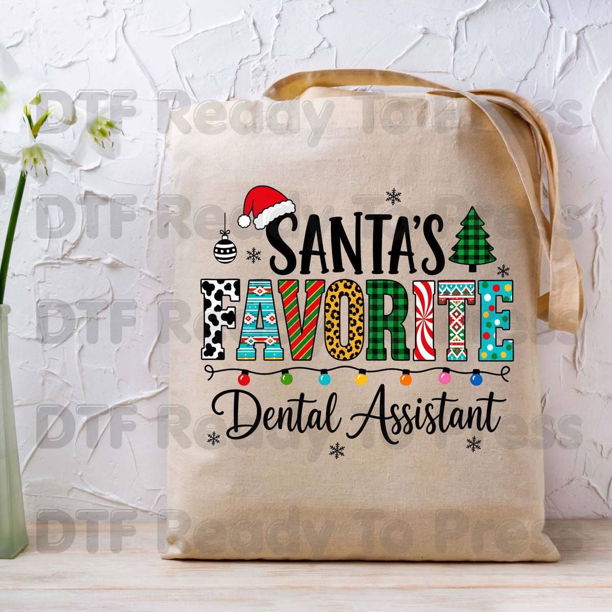 Santa's Favorite Dental Assistant DTF Transfers, Christmas Dental Plaid Leopard Graphic Ready to Press