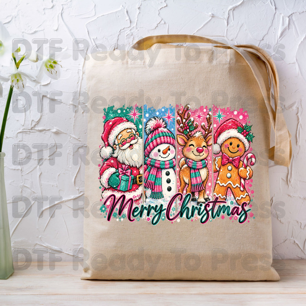 Christmas DTF Transfer, Santa Snowman Reindeer Gingerbread