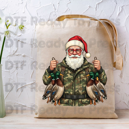 Christmas DTF Transfer, Santa Duck Hunting, Camo Mallards Graphic