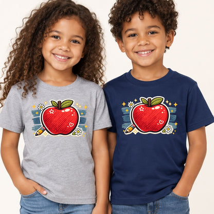 Teacher Retro Red Apple Pencil T-Shirt, Cute Daisy Sparkle Back to School Tee