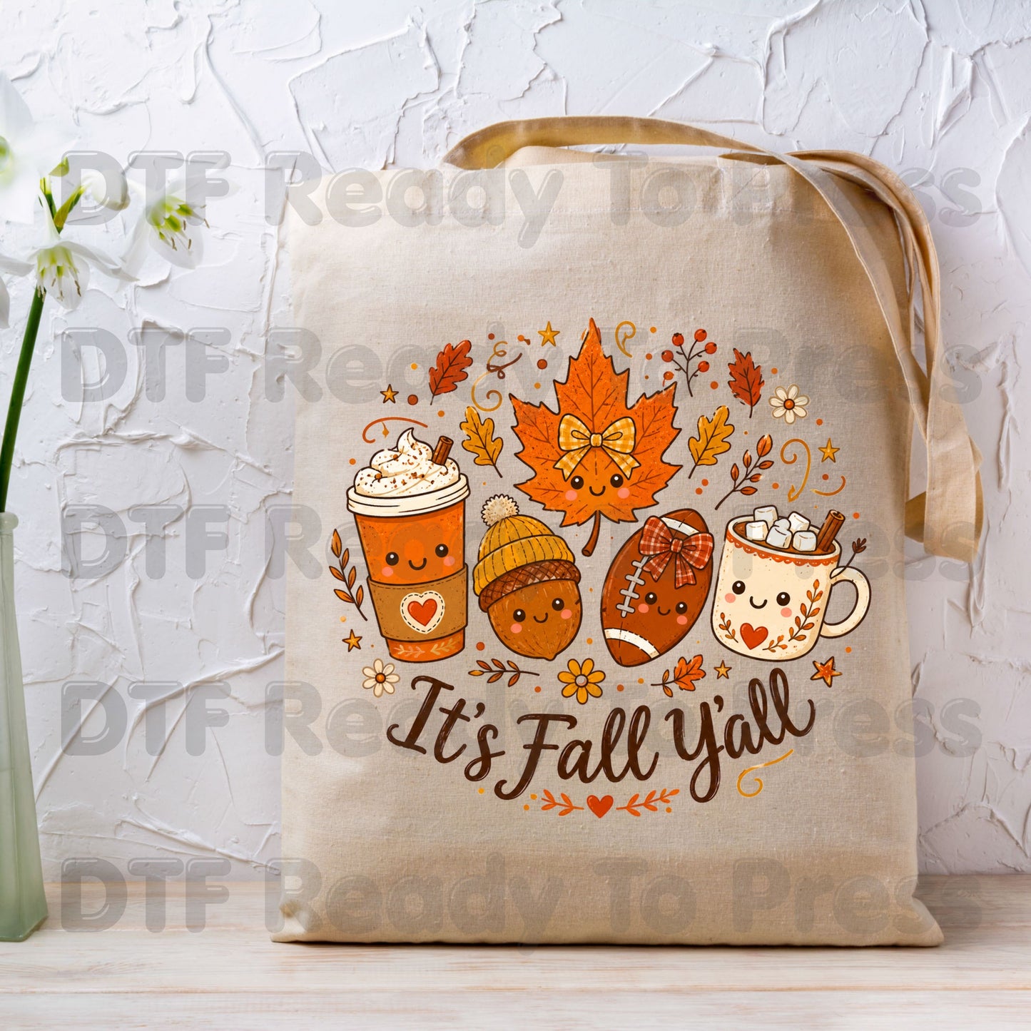 It's Fall Y'all DTF Transfers, Autumn Season Coffee Acorn Football Cute Ready to Press