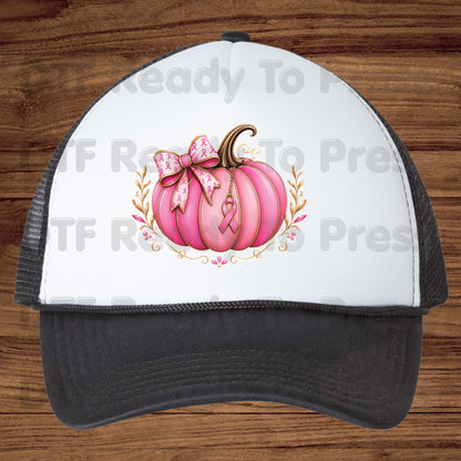 Breast Cancer DTF Transfer Ready to Press Pink Pumpkin Ribbon Bow Awareness Heat Transfer Tee Print Direct to Film Transfer