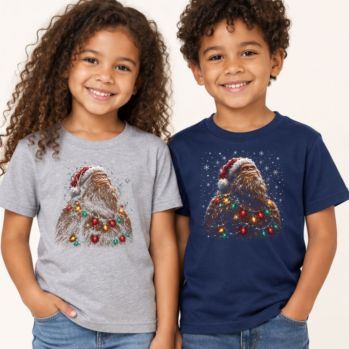 Santa Bigfoot T-Shirt, Christmas Sasquatch Lights Tee, Funny Holiday Sweatshirt