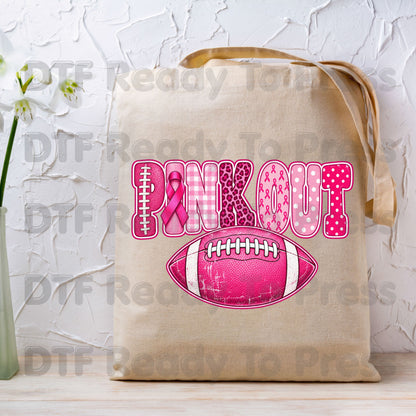 Pink Out DTF Transfers, Breast Cancer Awareness Football Pink Ribbon Leopard Print Ready to Press