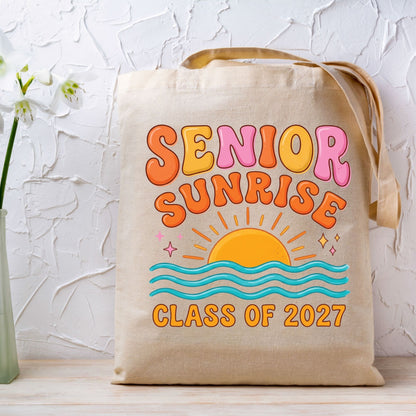 Senior Sunrise Class of 2027 DTF Transfer Ready to Press Graduation Heat Transfer for Shirts Retro Sun Waves Bubble Font Tee