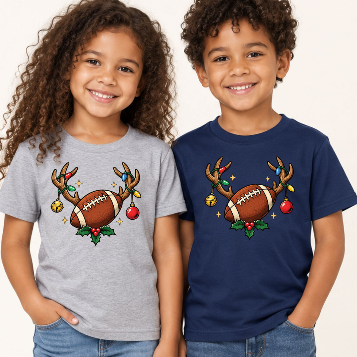 Christmas Football T-Shirt, Reindeer Antlers Lights and Holly Tee, Festive Holiday Sweatshirt