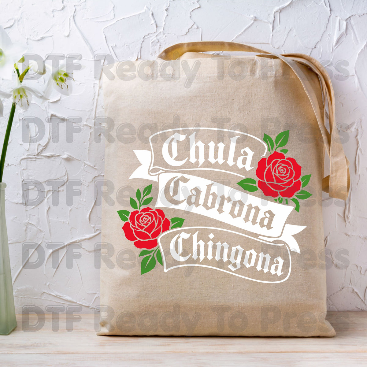 Chingona Rose DTF Transfers, Latina Power Red Rose Chicana Old English Font Ready to Press
