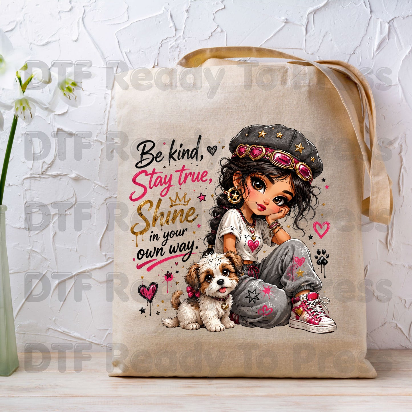 Inspirational Be Kind Stay True DTF Transfers, Cute Puppy Crown Heart Girl Women Kids Ready to Press