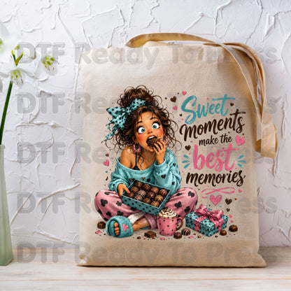 Cute Chocolate Lover Girl DTF Transfers, Sweet Moments Best Memories Chocolate Box Women Ready to Press