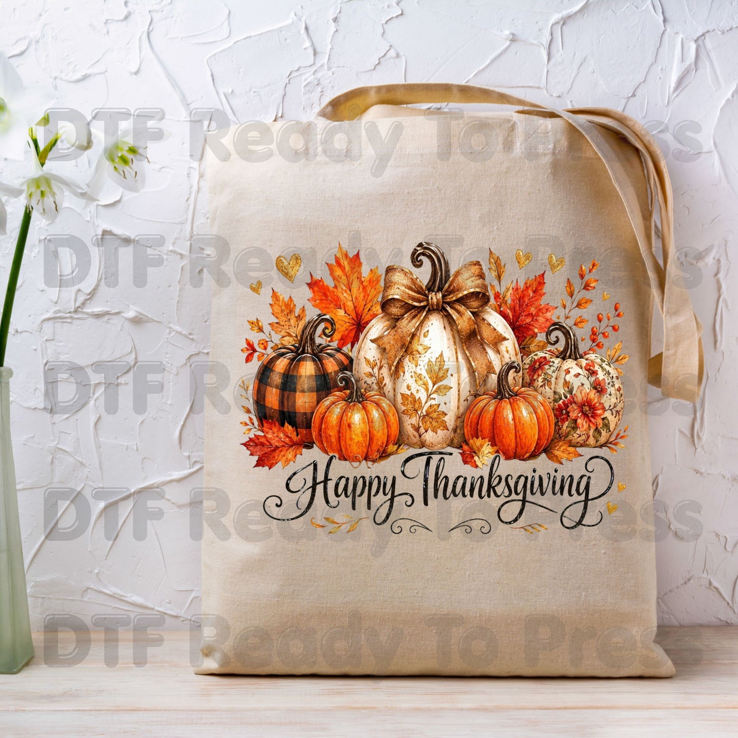 Happy Thanksgiving DTF Transfers, Fall Leaves Pumpkins Retro Autumn Ready to Press