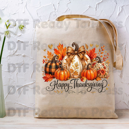 Happy Thanksgiving DTF Transfers, Fall Leaves Pumpkins Retro Autumn Ready to Press