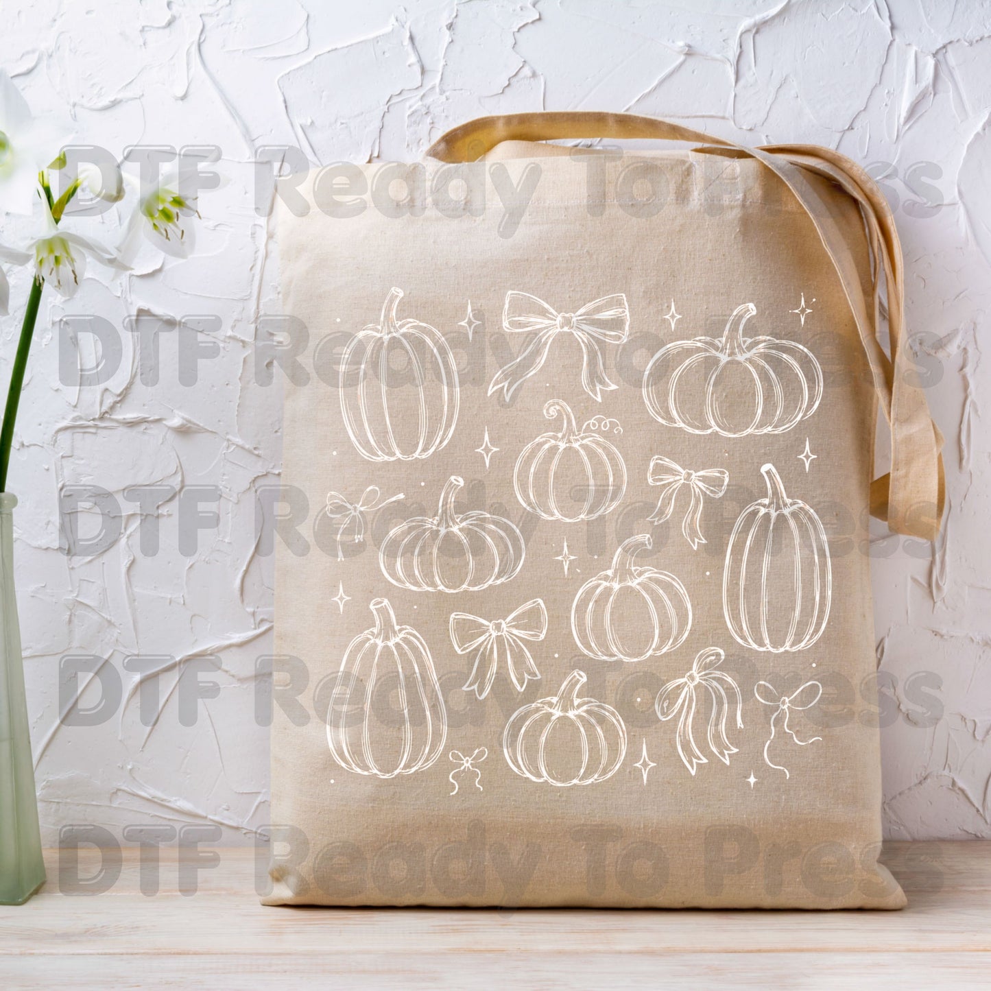 Halloween DTF Transfers, Coquette Pumpkins Bows Line Art Fall Pumpkin Outline Ready to Press