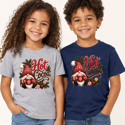 Christmas Gnome T-Shirt, Hot Cocoa Peppermint and Holly Graphic Tee, Cute Holiday Shirt