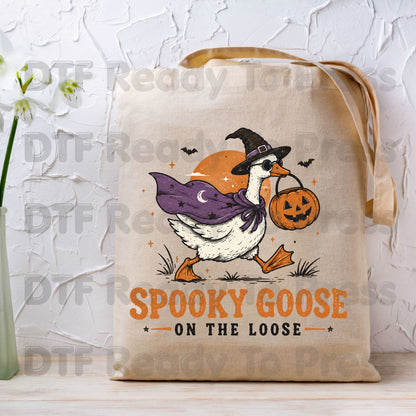 Spooky Goose DTF Transfers, Witch Goose Halloween Pumpkin Trick or Treat Ready to Press