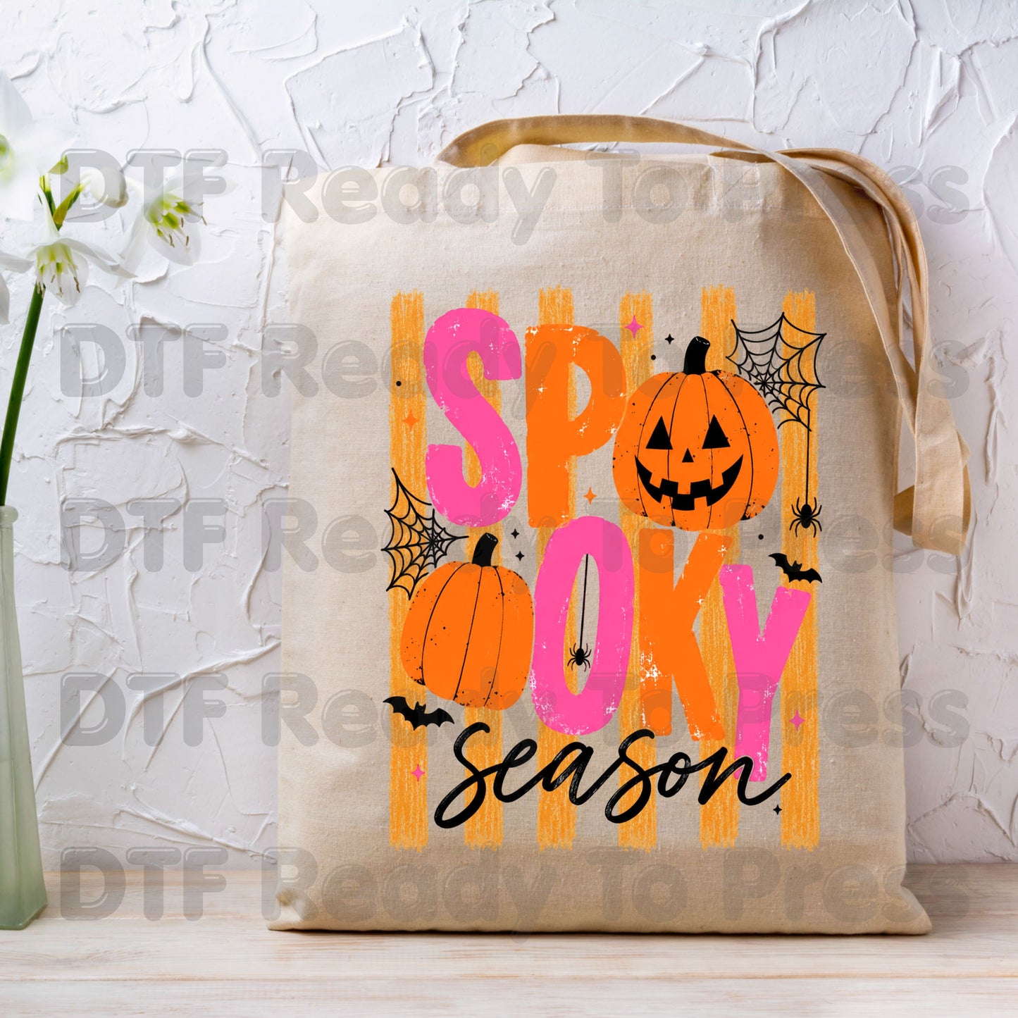 Halloween DTF Transfers, Spooky Season Pink Orange Pumpkin Cute Retro Ready to Press