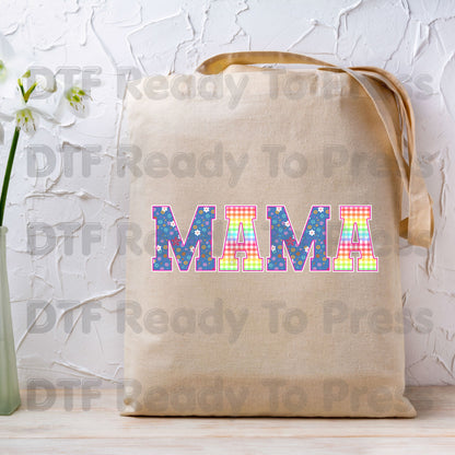 Mama DTF Transfers, Floral Plaid Rainbow Pastel Retro Mama Ready to Press