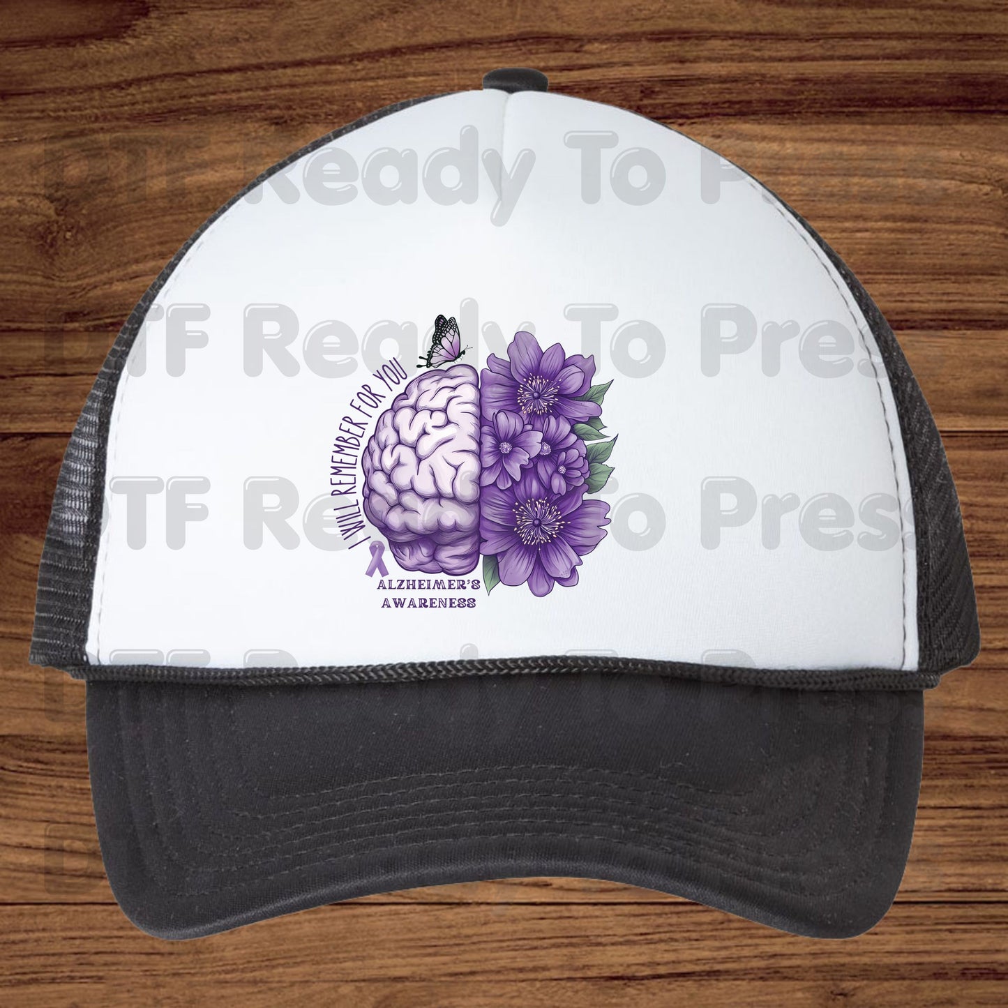 Alzheimers Awareness DTF Transfer Ready to Press I Will Remember For You Brain Purple Flowers Heat Transfer Tee Direct to Film