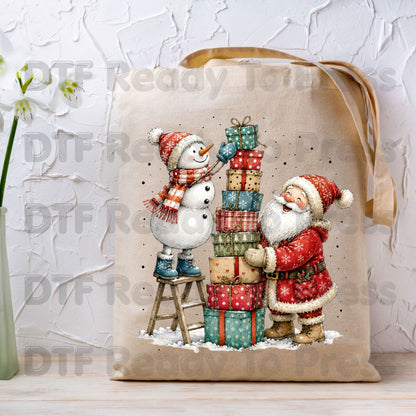 Christmas Santa Snowman DTF Transfers, Stacking Gifts Cute Holiday Ready to Press