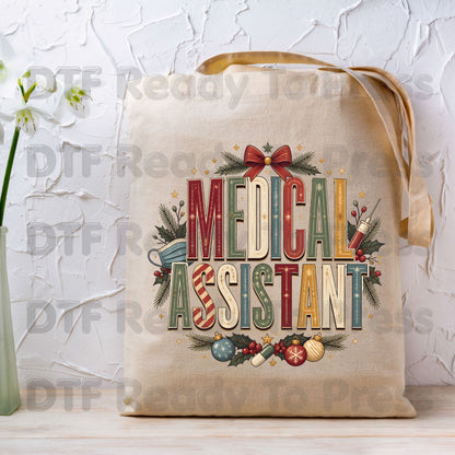 Christmas Medical Assistant DTF Transfers, Holiday Nurse Mask Syringe Bow Medical Ready to Press