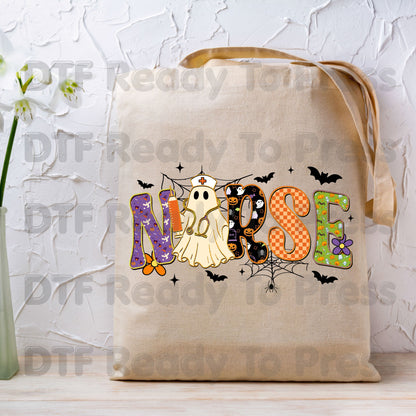 Halloween Nurse Ghost DTF Transfers, Spooky Nurse Life Hat Syringe Bats Ready to Press