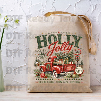 Holly Jolly Christmas DTF Transfers, Red Truck Tree Farm Vintage Holiday Ready to Press