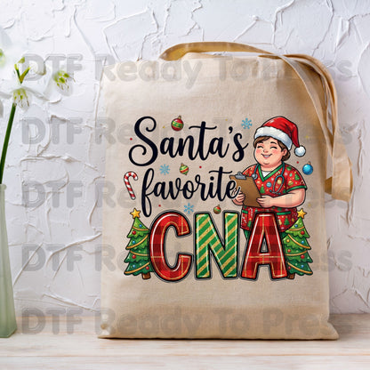 Santa's Favorite CNA DTF Transfers, Christmas Medical Nursing Clipboard Tree Holiday Ready to Press