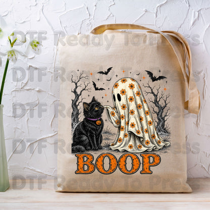 Halloween Cute Ghost Boop DTF Transfers, Black Cat Floral Sheet Bats Spooky Ready to Press