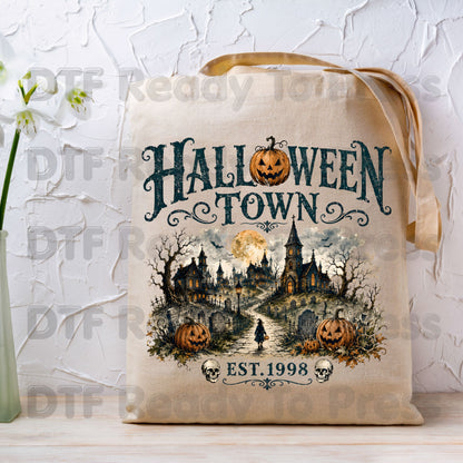 Halloween Town DTF Transfers, Est 1998 Spooky Pumpkin Vintage Haunted Town Ready to Press