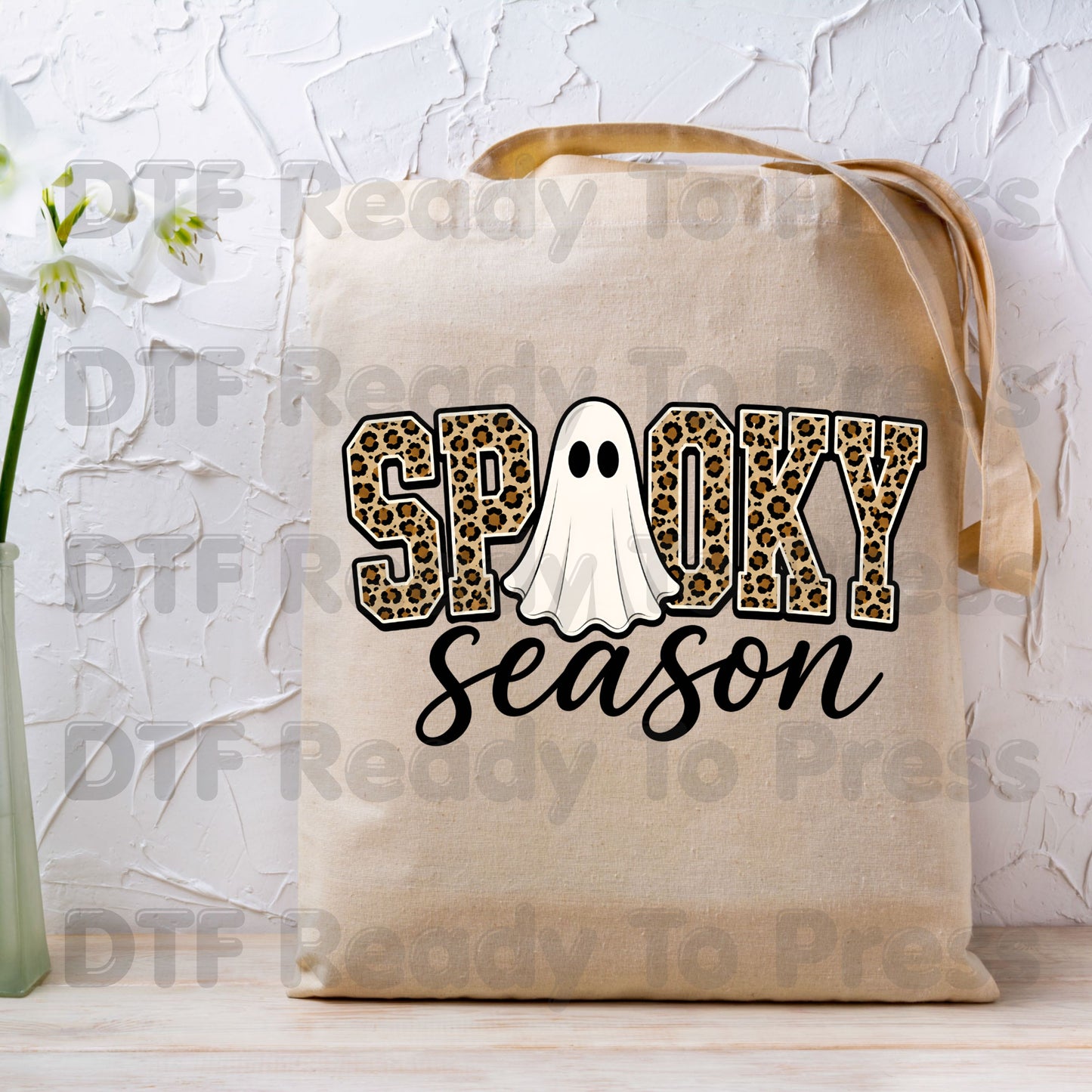 Halloween Spooky Season Ghost DTF Transfers, Leopard Print Cheetah Varsity Letters Ready to Press