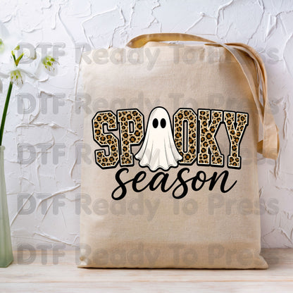 Halloween Spooky Season Ghost DTF Transfers, Leopard Print Cheetah Varsity Letters Ready to Press