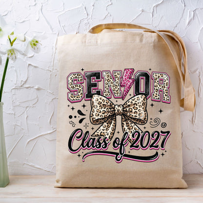 Senior Class of 2027 DTF Transfer Ready to Press Graduation Heat Transfer for Shirts Leopard Bow Pink Lightning Bolt Graphic Tee