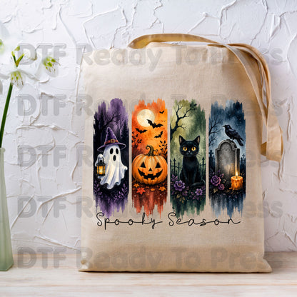 Halloween Spooky Season DTF Transfers, Brushstroke Ghost Pumpkin Black Cat Crow Tombstone Ready to Press