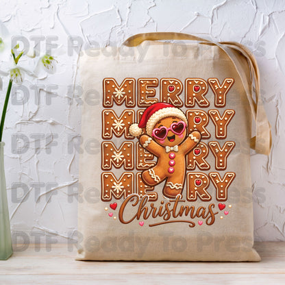 Christmas DTF Transfer, Merry Gingerbread Man with Sunglasses Graphic